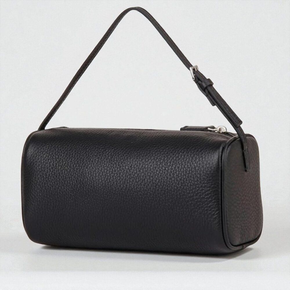 LUXE 4 LESS | 90s Style Black Full-Grain  Leather Barrel Bag — Brand New black